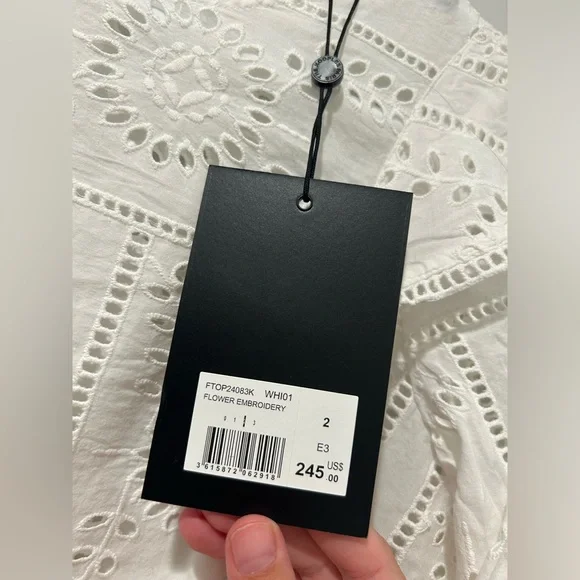 The Kooples White Cotton Ruffle Eyelet Top Size Medium - Picture 6 of 12